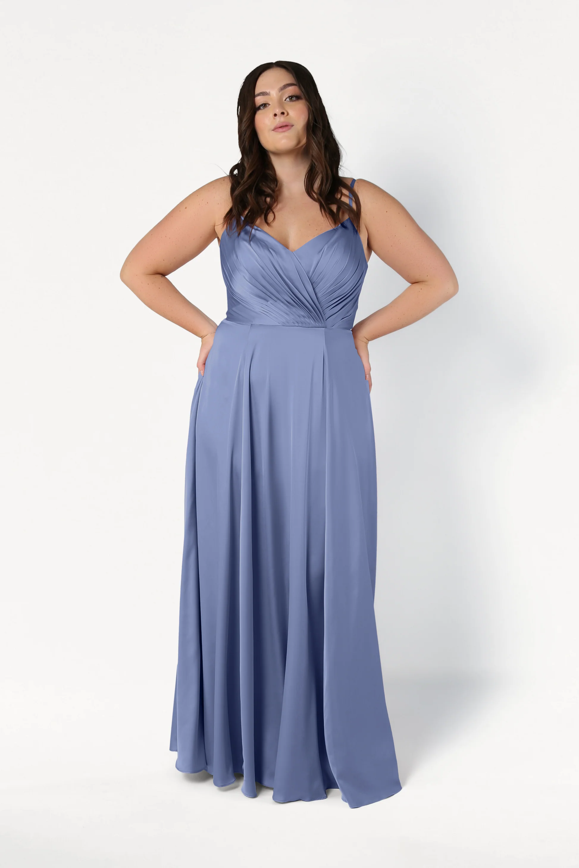 With Sleeves Womens Dresses Plus Size Bridesmaid Dress Patterns BABARONI  Chiffon Slate Blue Bridesmaid Dresses V-